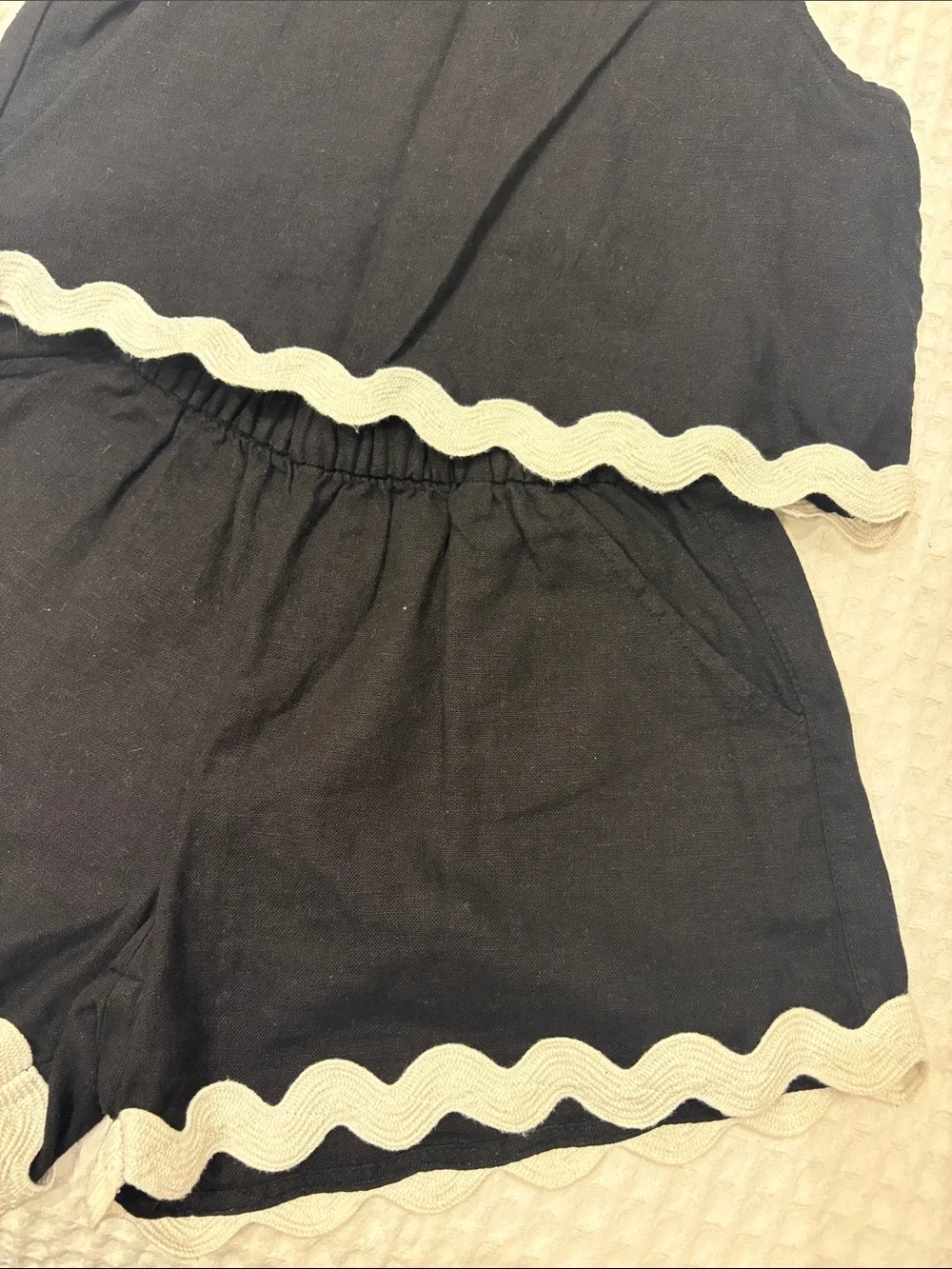 Old Navy Black Tank & Shorts Set with Cream Scallop Trim